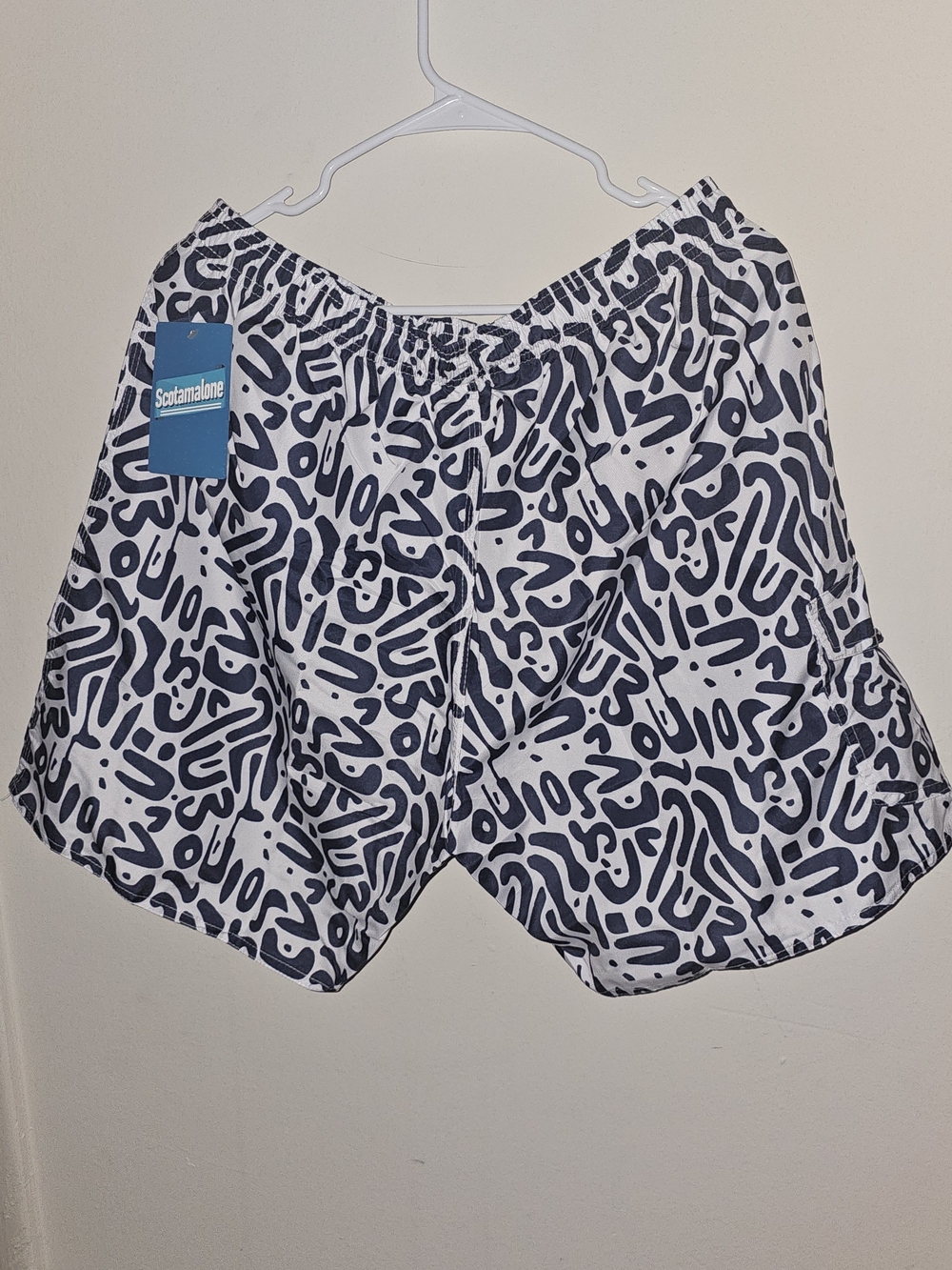 Men’s White & Navy Abstract Athletic Swim Shorts